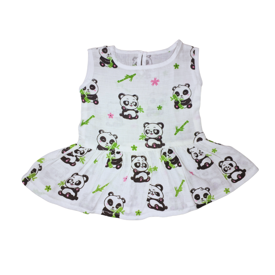 100% Organic Muslin Cotton Frock For Baby Girl | Panda | 6-12 months