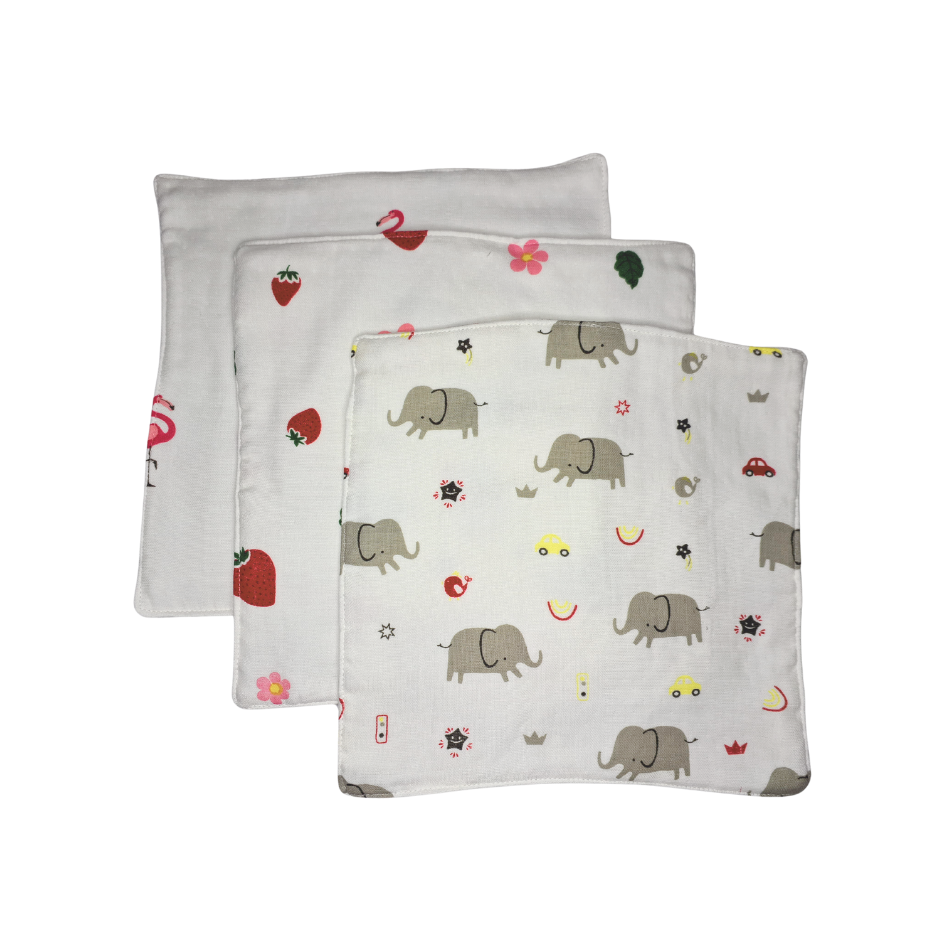 100% Muslin Baby Wipe Clothes - Pack of 3 - Assorted