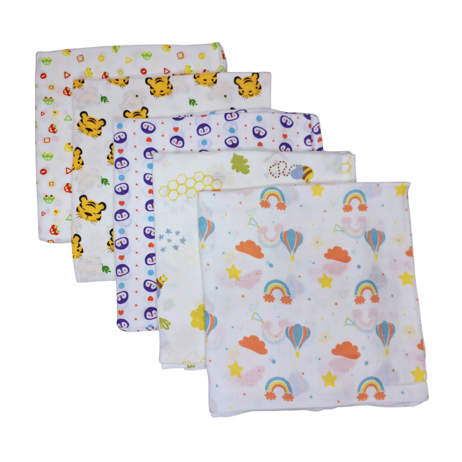 Organic Muslin Cotton Swaddles | Assorted | Pack of 5