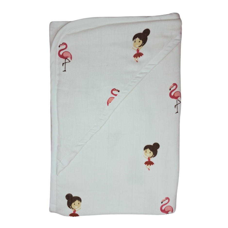 Muslin Hooded Towel - 100% Organic Cotton - Flamingo