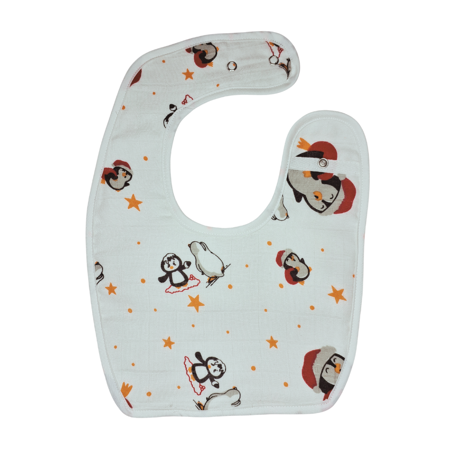 100% Organic Muslin Baby Bib - Baby Penguin