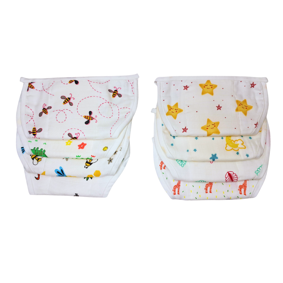 Muslin Nappy- 100% Organic Cotton - Assorted (Pack Of 8)