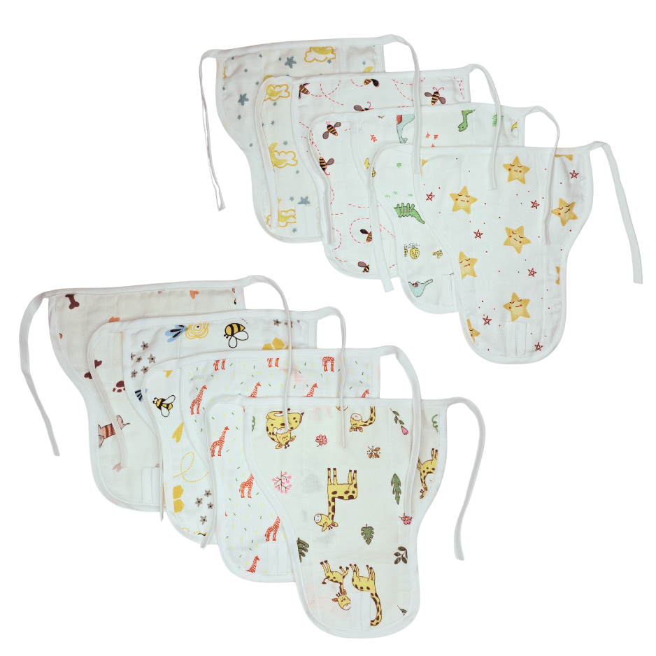 Muslin Nappy- 100% Organic Cotton - Assorted (Pack Of 8)