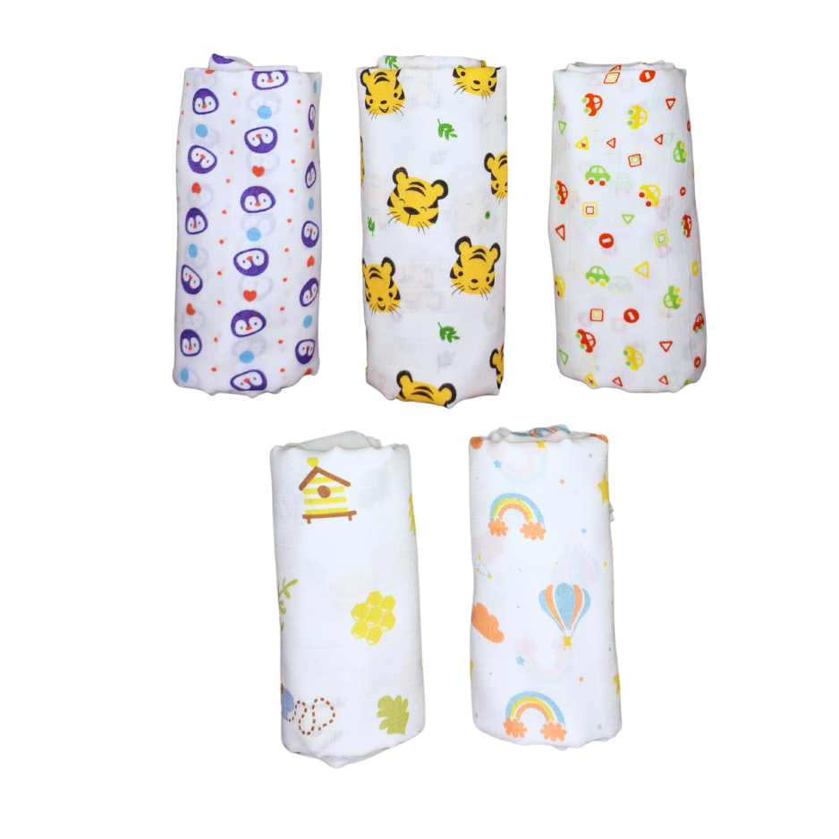 Organic Muslin Cotton Swaddles | Assorted | Pack of 5