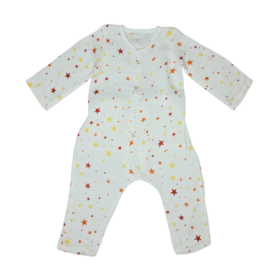 Baby Night Suit Jabla & Pants / Pyjama Set - 100% Organic Muslin Cotton - Stars