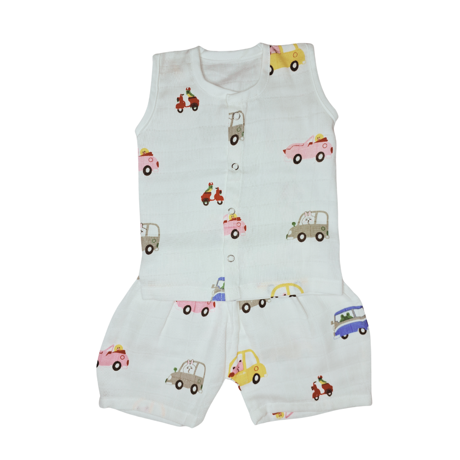 Jabla Co Ord Set - Jabla Shorts - 100% Organic Muslin Cotton - Cars
