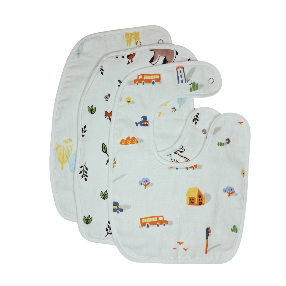 100% Organic Muslin Baby Bibs - Pack of 3 - Assorted