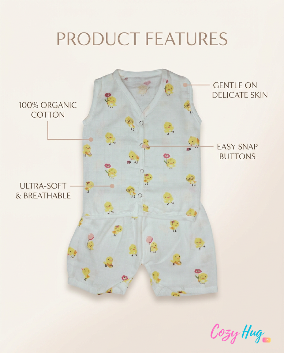 Jabla Co Ord Set - Jabla Shorts - 100% Organic Muslin Cotton - Little Chick