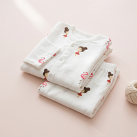 Baby Night Suit Jabla & Pants / Pyjama Set - 100% Organic Muslin Cotton - Flamingo