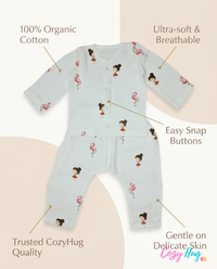 Baby Night Suit Jabla & Pants / Pyjama Set - 100% Organic Muslin Cotton - Flamingo
