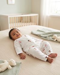 Baby Night Suit Jabla & Pants / Pyjama Set - 100% Organic Muslin Cotton - Flamingo