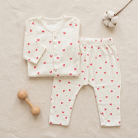 Baby Night Suit Jabla & Pants / Pyjama Set - 100% Organic Muslin Cotton - Hearts