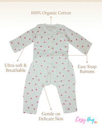 Baby Night Suit Jabla & Pants / Pyjama Set - 100% Organic Muslin Cotton - Hearts