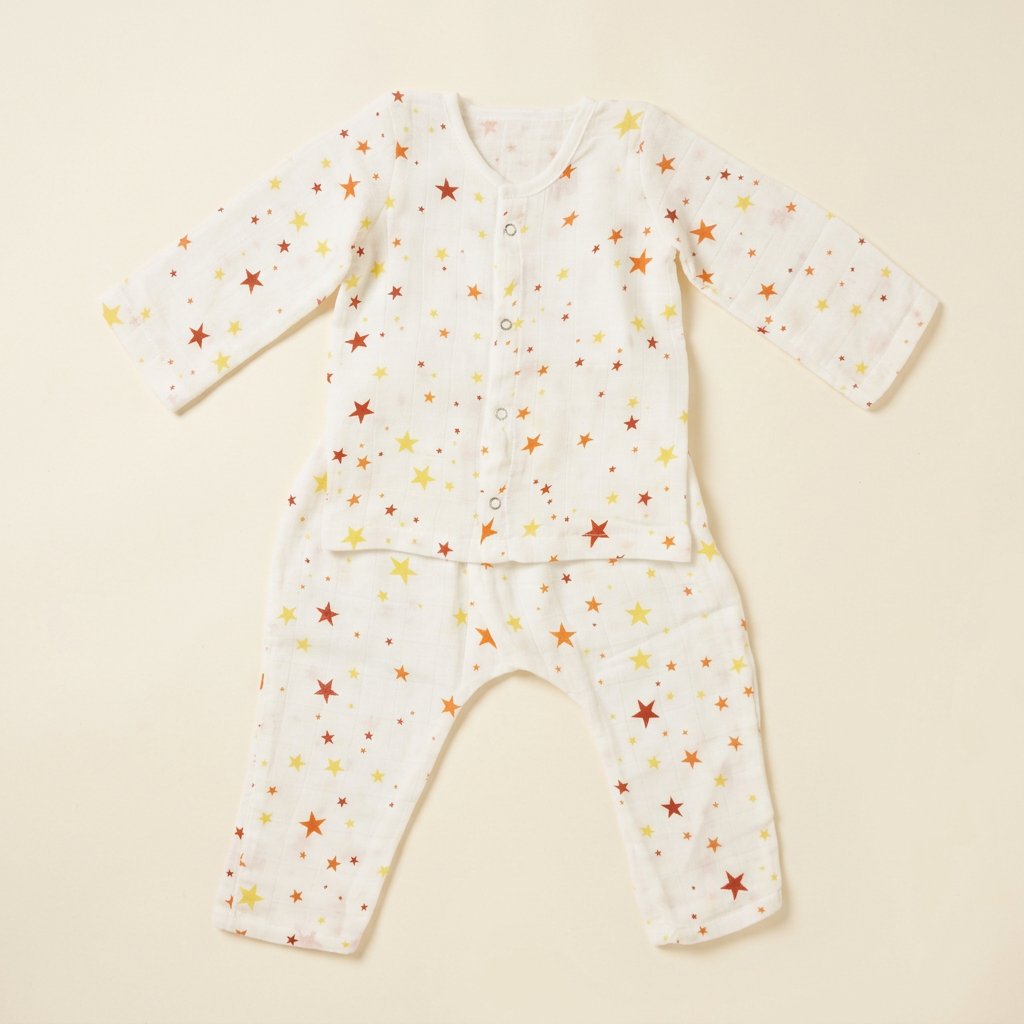 Baby Night Suit Jabla & Pants / Pyjama Set - 100% Organic Muslin Cotton - Stars