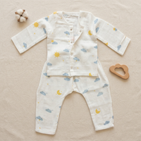 Baby Night Suit Jabla & Pants / Pyjama Set - 100% Organic Muslin Cotton - Sun and Cloud