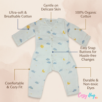 Baby Night Suit Jabla & Pants / Pyjama Set - 100% Organic Muslin Cotton - Sun and Cloud