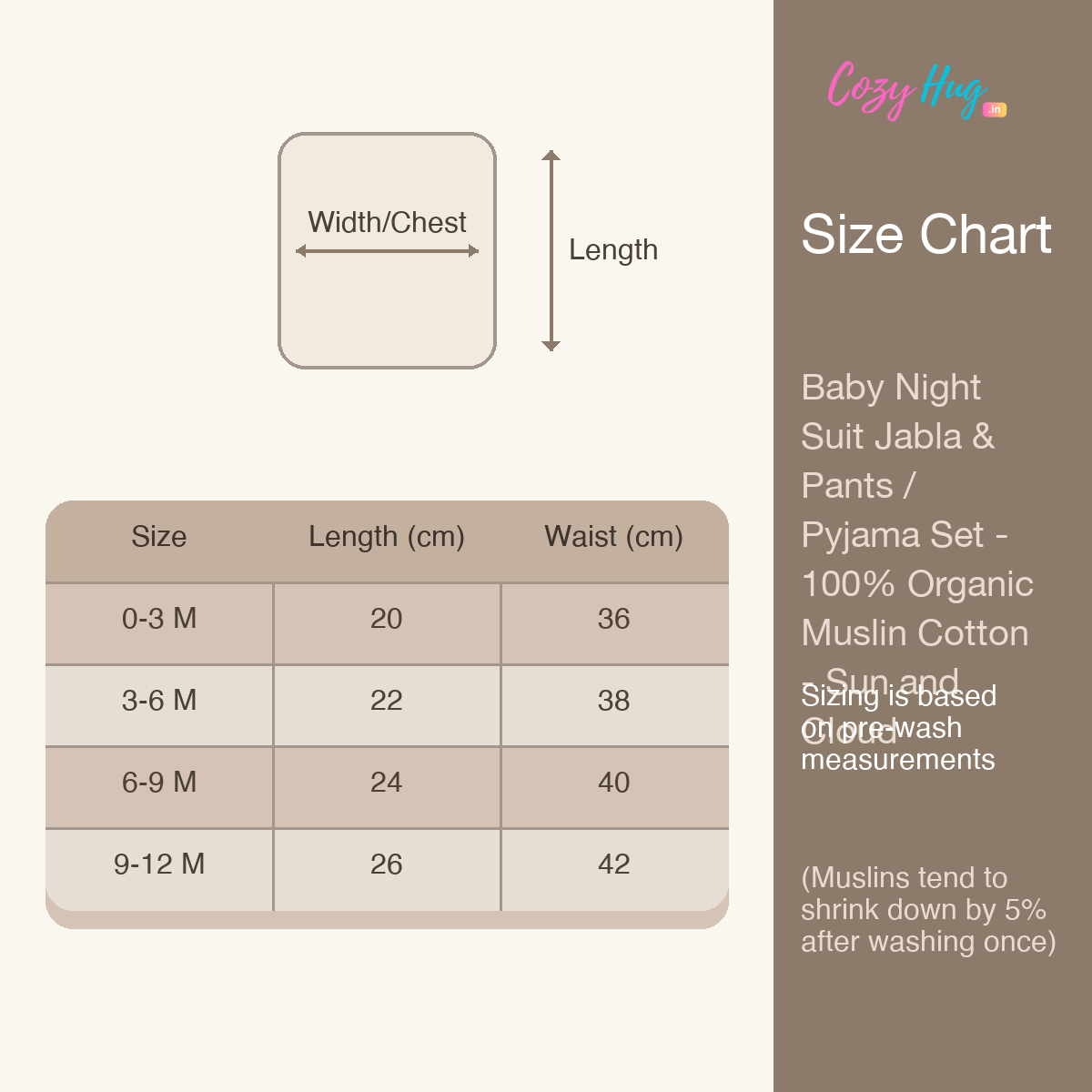 Baby Night Suit Jabla & Pants / Pyjama Set - 100% Organic Muslin Cotton - Sun and Cloud