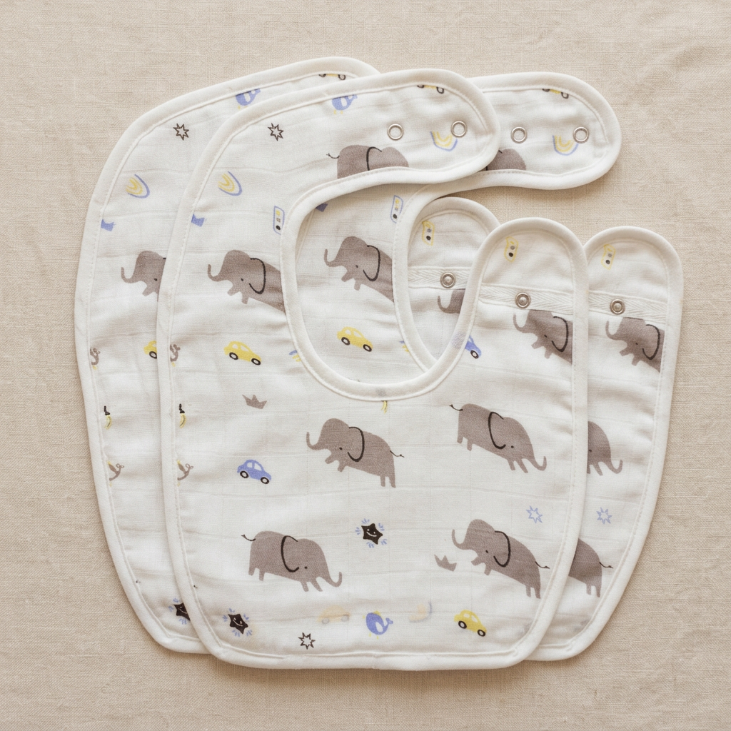 100% Organic Muslin Baby Bib - Elephant