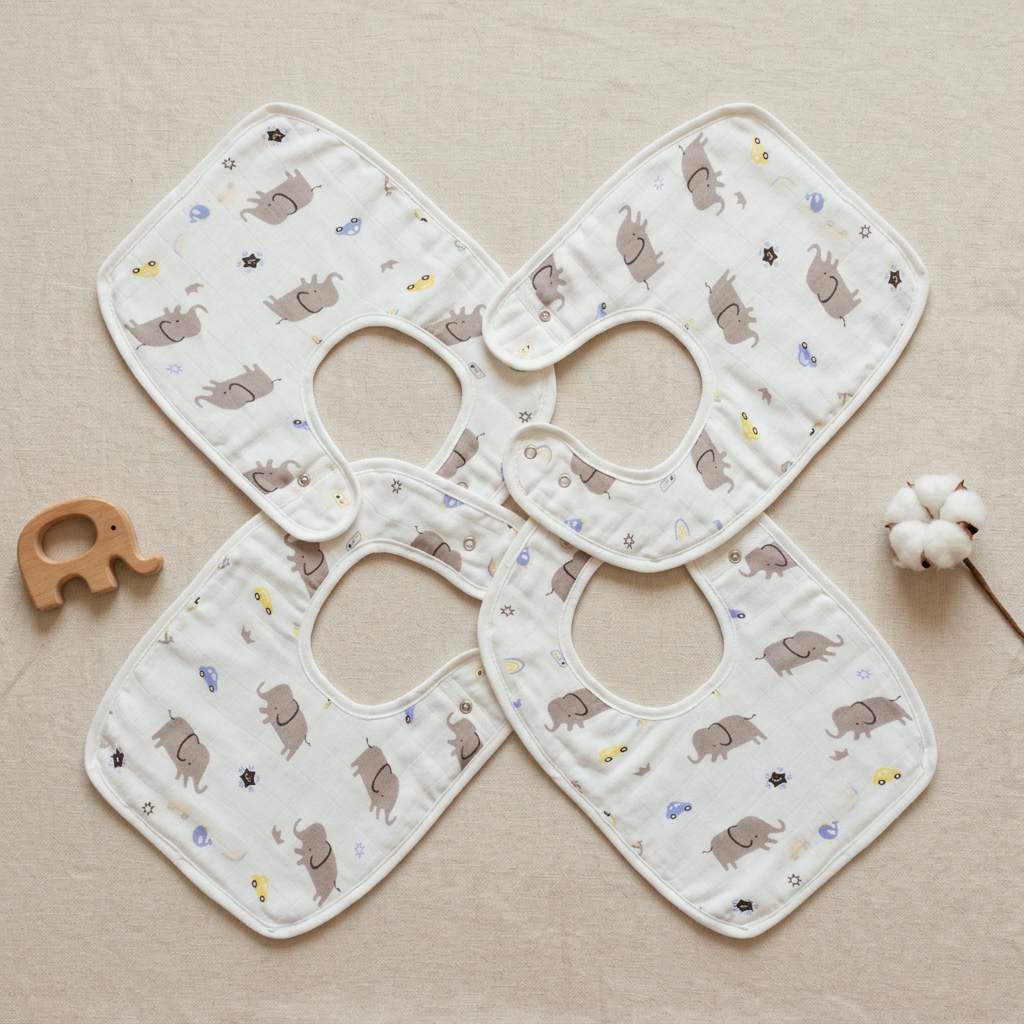 100% Organic Muslin Baby Bib - Elephant