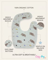 100% Organic Muslin Baby Bib - Elephant