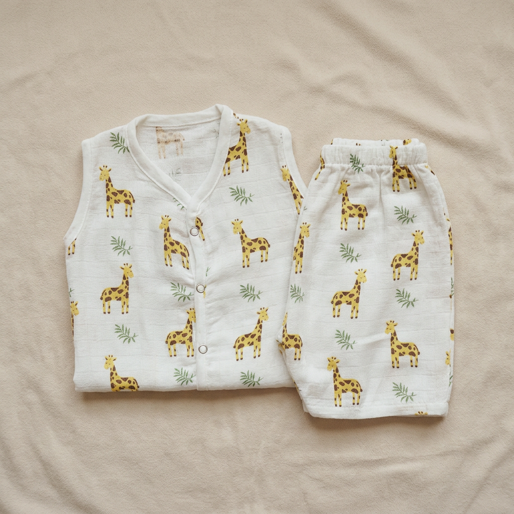 Jabla Co Ord Set - Jabla Shorts - 100% Organic Muslin Cotton - Giraffe