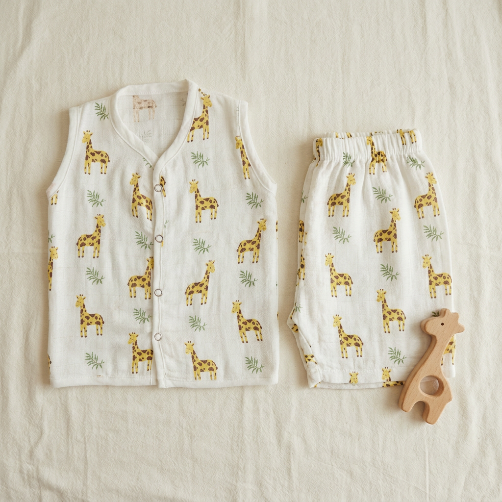 Jabla Co Ord Set - Jabla Shorts - 100% Organic Muslin Cotton - Giraffe