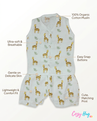 Jabla Co Ord Set - Jabla Shorts - 100% Organic Muslin Cotton - Giraffe