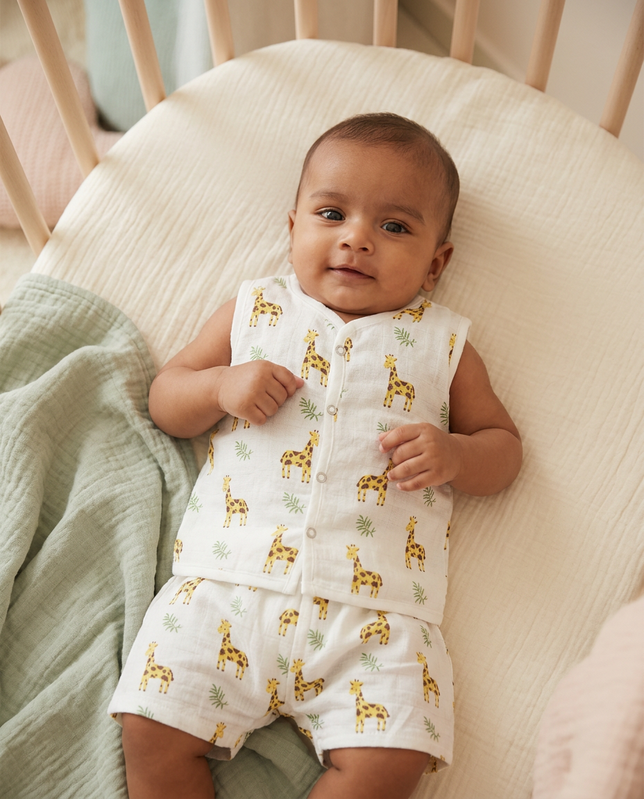 Jabla Co Ord Set - Jabla Shorts - 100% Organic Muslin Cotton - Giraffe