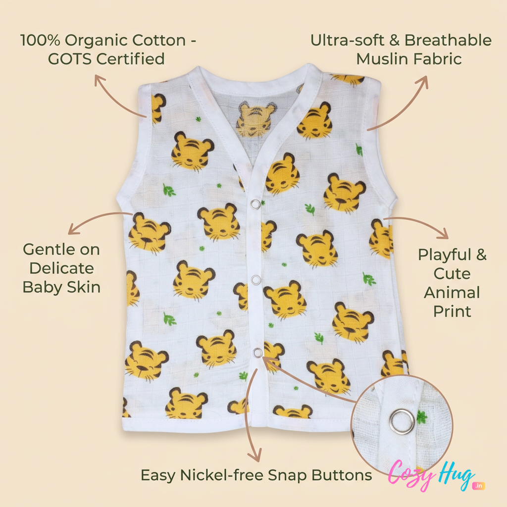 Jabla Sleeveless Button - Organic Cotton Muslin | For Boys & Girls