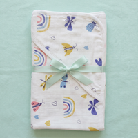 Muslin Hooded Towel - 100% Organic Cotton - Rainbow and Butterflies