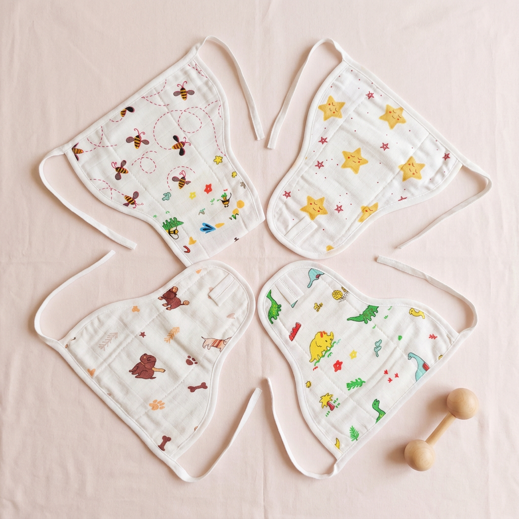 Muslin Nappy- 100% Organic Cotton - Assorted (Pack Of 4)