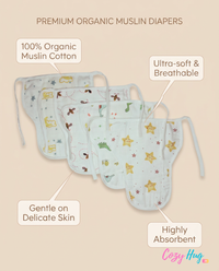 Muslin Nappy- 100% Organic Cotton - Assorted (Pack Of 4)