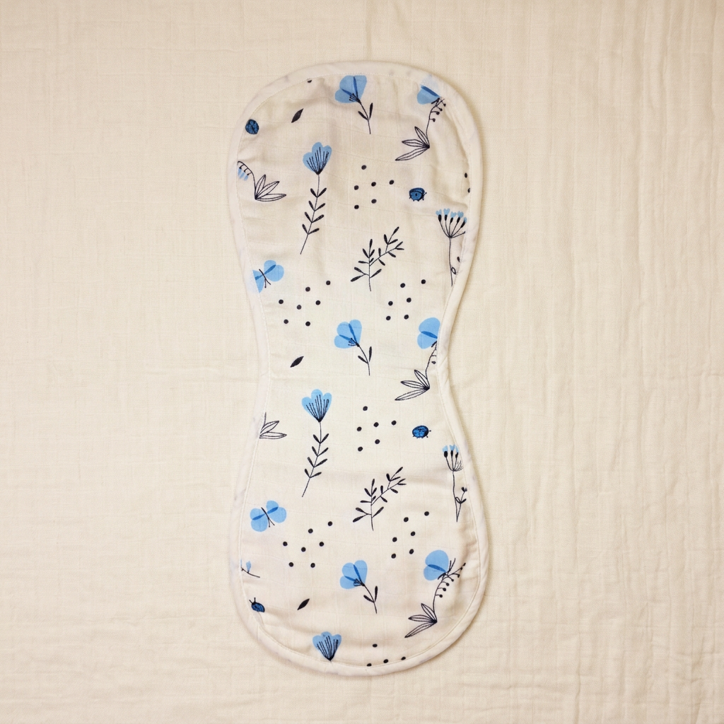 Organic Muslin Burp cloth - Blue Flowers and Leaves