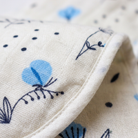Organic Muslin Burp cloth - Blue Flowers and Leaves