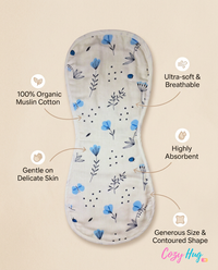 Organic Muslin Burp cloth - Blue Flowers and Leaves