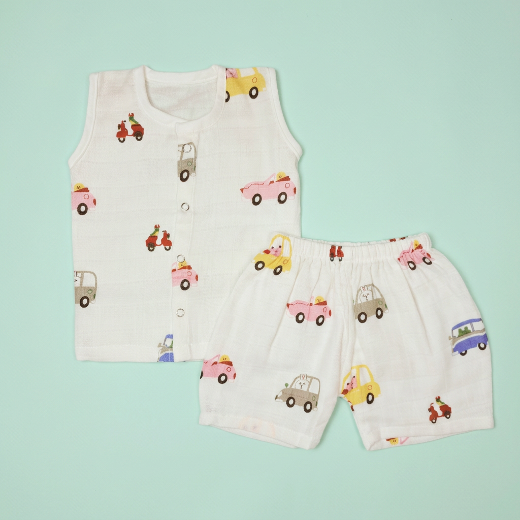 Jabla Co Ord Set - Jabla Shorts - 100% Organic Muslin Cotton - Cars