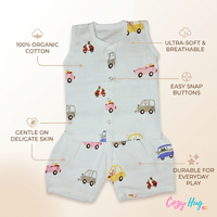 Jabla Co Ord Set - Jabla Shorts - 100% Organic Muslin Cotton - Cars