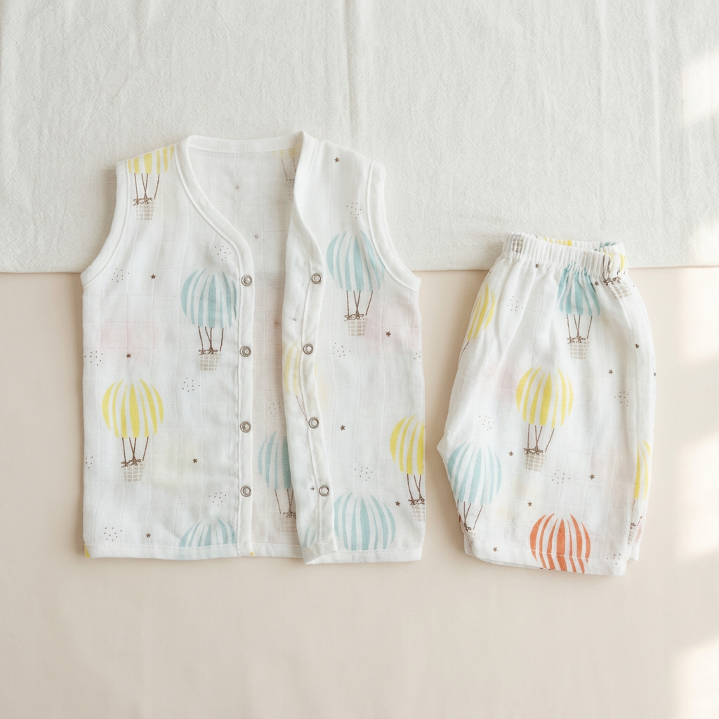 Jabla Co Ord Set - Jabla Shorts - 100% Organic Muslin Cotton - Hot Air Balloon