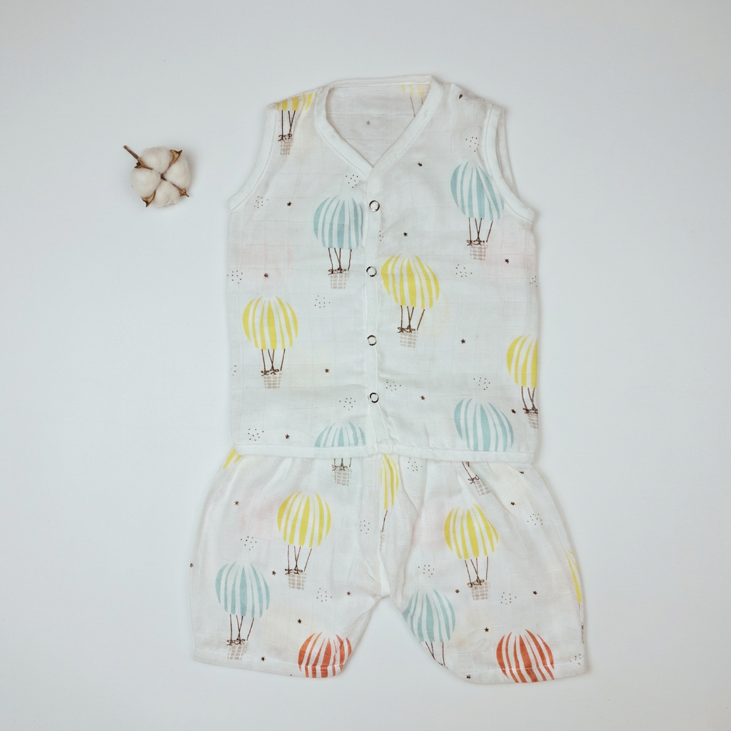 Jabla Co Ord Set - Jabla Shorts - 100% Organic Muslin Cotton - Hot Air Balloon