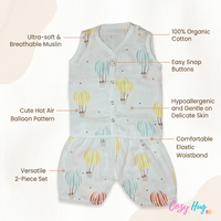 Jabla Co Ord Set - Jabla Shorts - 100% Organic Muslin Cotton - Hot Air Balloon