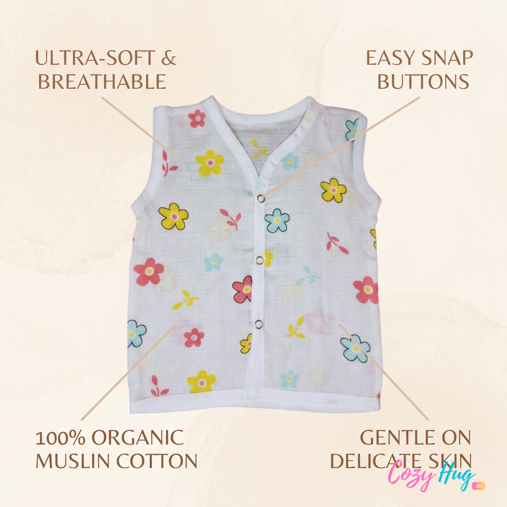 Jabla Sleeveless Button - Organic Cotton Muslin | For Boys & Girls
