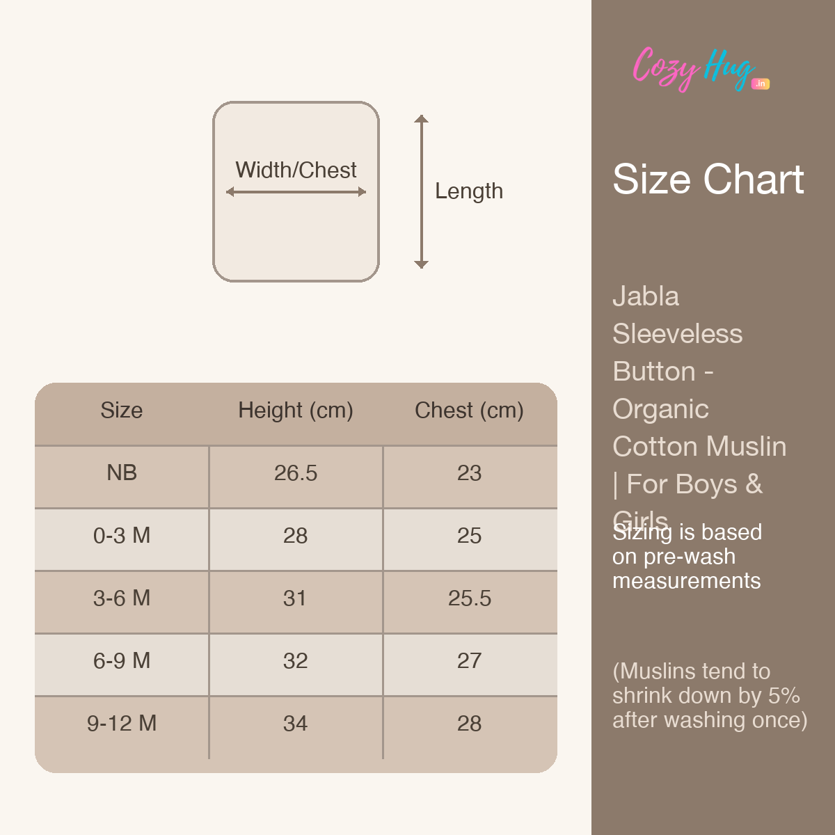 Jabla Sleeveless Button - Organic Cotton Muslin | For Boys & Girls