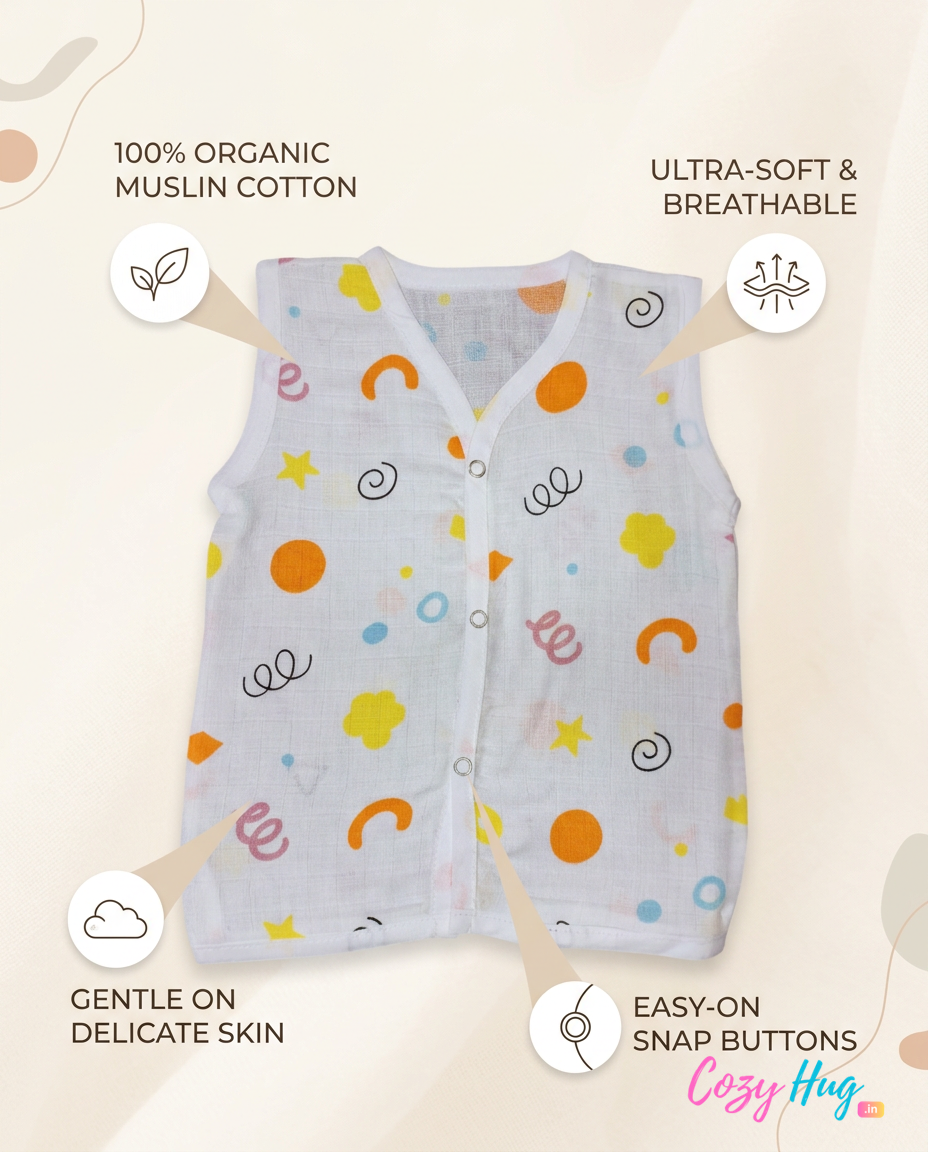 Jabla Sleeveless Button - Organic Cotton Muslin | For Boys & Girls