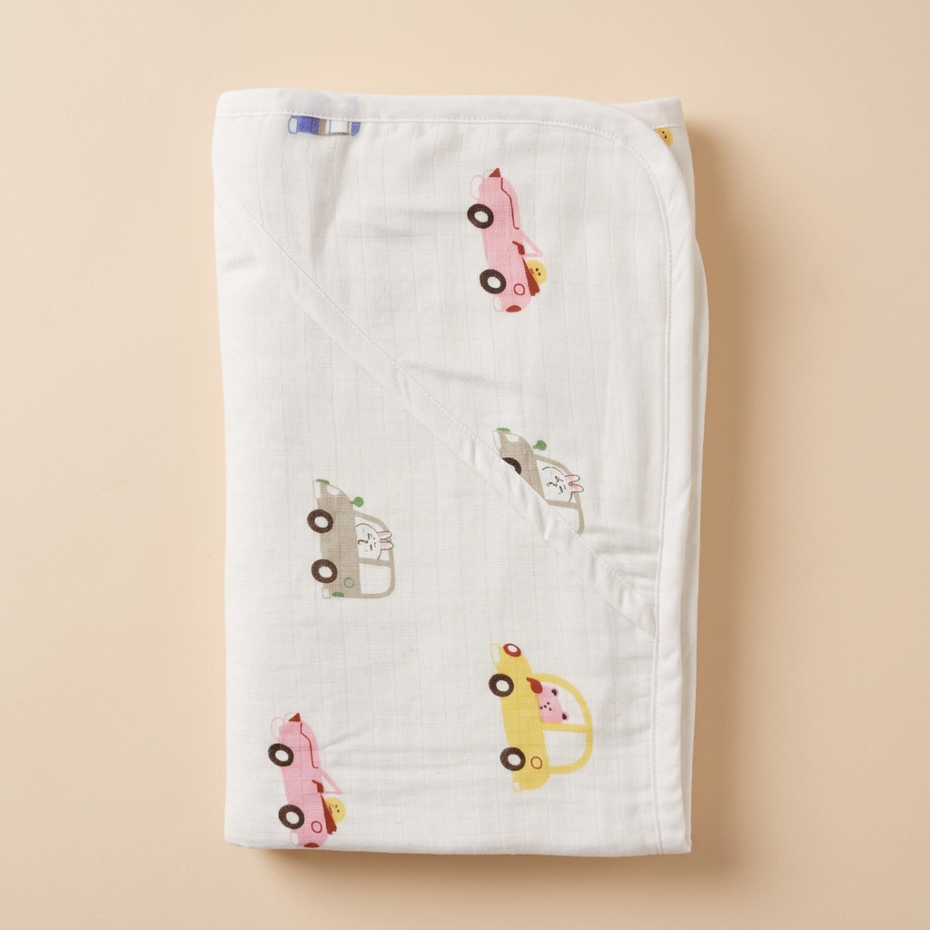 Muslin Hooded Towel - 100% Organic Cotton - Colorful Cars