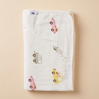 Muslin Hooded Towel - 100% Organic Cotton - Colorful Cars