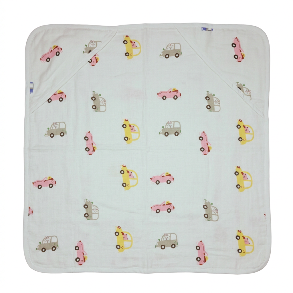 Muslin Hooded Towel - 100% Organic Cotton - Colorful Cars