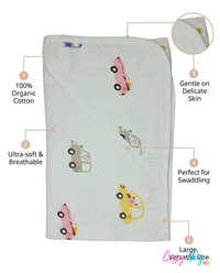 Muslin Hooded Towel - 100% Organic Cotton - Colorful Cars