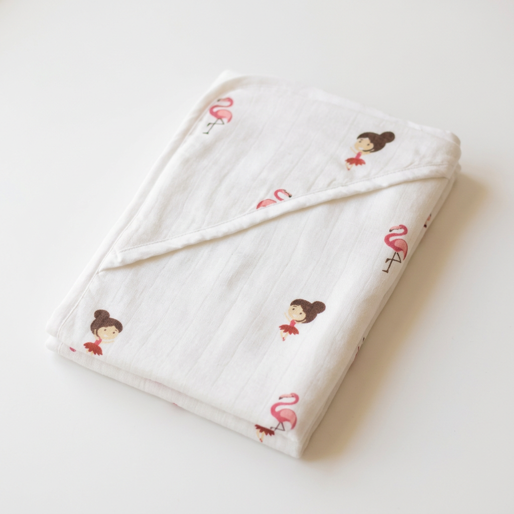 Muslin Hooded Towel - 100% Organic Cotton - Flamingo