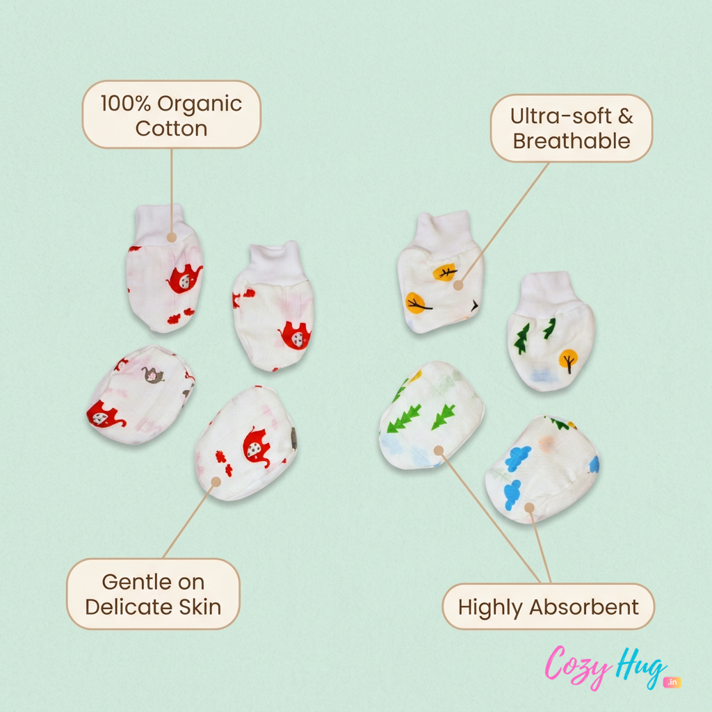 Muslin Mittens and booties | New Born | Combo of 2 pairs
