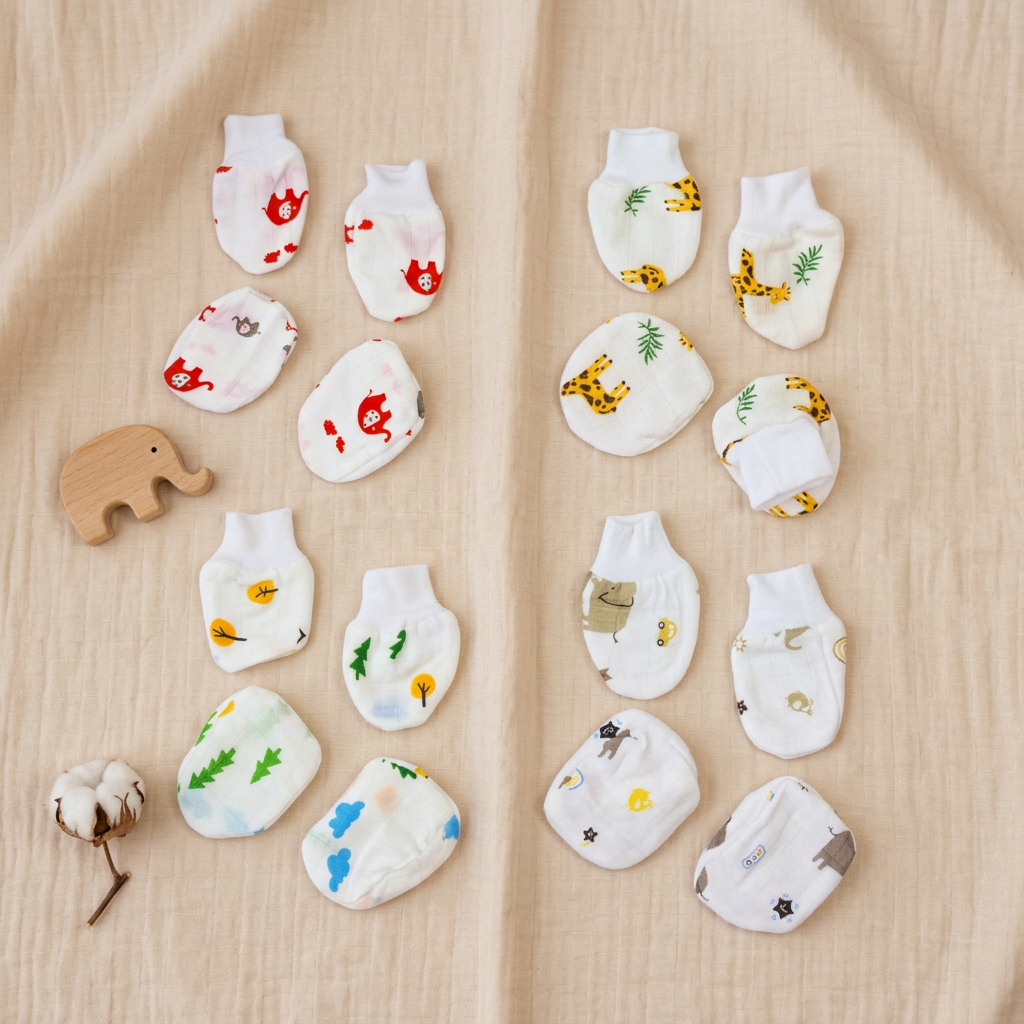 Muslin Mittens and booties | New Born | Combo of 4 pairs